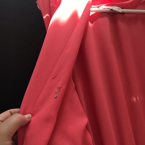 Chiffon High-Low Wrap Dress in Coral - Picture 8 of 8